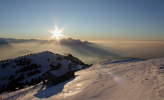 Fig. 1: Model region Lake Lucerne. View from the Mountain Rigi at winter season..